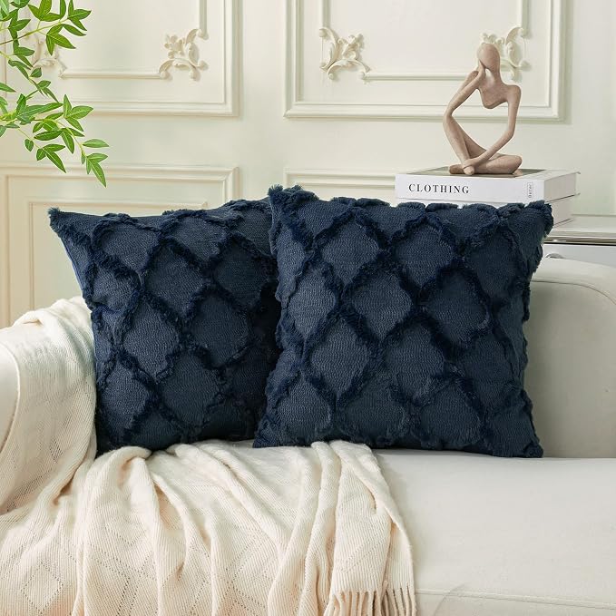 Set of 2 Soft Moroccan Throw Pillow Covers 24x24 Inch Plush Boho Decorative by Cozoomy