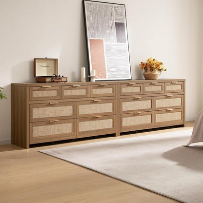 SICOTAS 7 Drawer Dressers for Bedroom Set 2, Long Rattan Dresser, Dresser TV - Image 5
