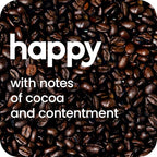 happy coffee dark roast coffee pods, 60 count, notes of cocoa & contentment, compatible with most K-cup brewers, rainforest alliance certified