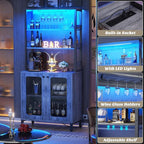 Aheaplus Bar Cabinet with Power Outlets, 67" Tall Wine Bar Cabinet Liquor Cabinet with LED Lights and Glass Holder, Coffee Bar Station for Living Room, Microwave Stand Bakers Rack Cabinet, White Oak