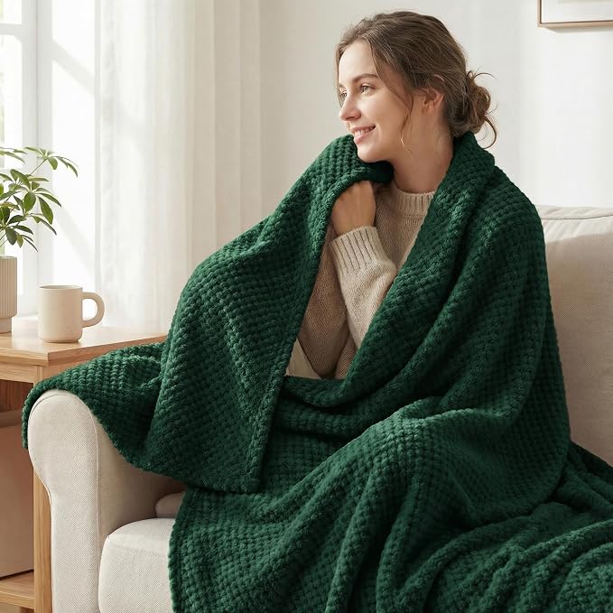 Exclusivo Mezcla Soft Waffle Fleece Bed Blanket King Size, Cozy Flannel - Image 2