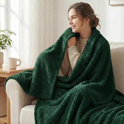 Exclusivo Mezcla Soft Waffle Fleece Bed Blanket Queen Size, Cozy Flannel - Image 2