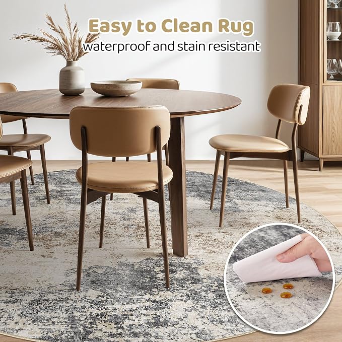 LOONGRUG Round Rug 8x8 Washable Large Neutral Modern Circle Rug Grey Brown | - Image 3