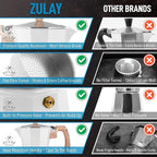 Zulay Kitchen Stovetop Espresso Maker - Moka Pot 6 Espresso Cups - Percolator Coffee Maker for Classic Cuban & Italian Style Espresso - Portable Coffee Maker for Camping & Travel - (White)