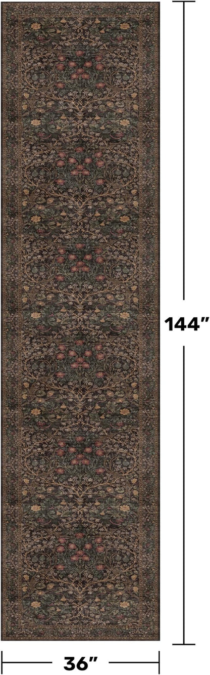 Dark Brown Boho Washable 3x12 Extra Long Runner Rug - Image 2