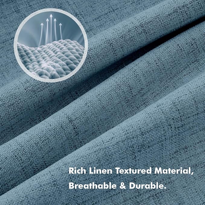 MIULEE 100% Blackout Linen Curtains 42 x 84 Inch Stone Blue 2 Panels | Thermal - Image 3