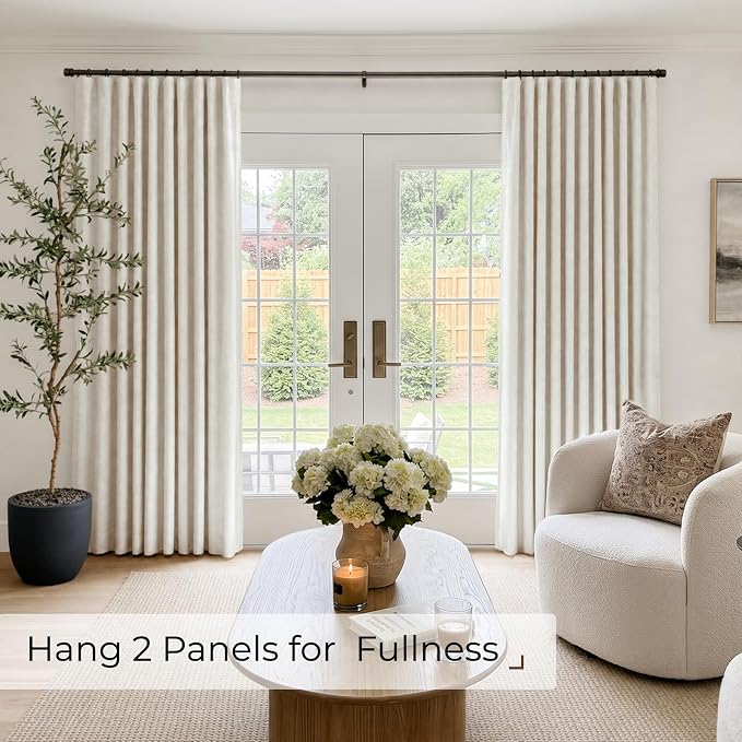 INOVADAY Linen Textured 100% Blackout Sliding Door Curtains 102x84 Cream | 1 - Image 4