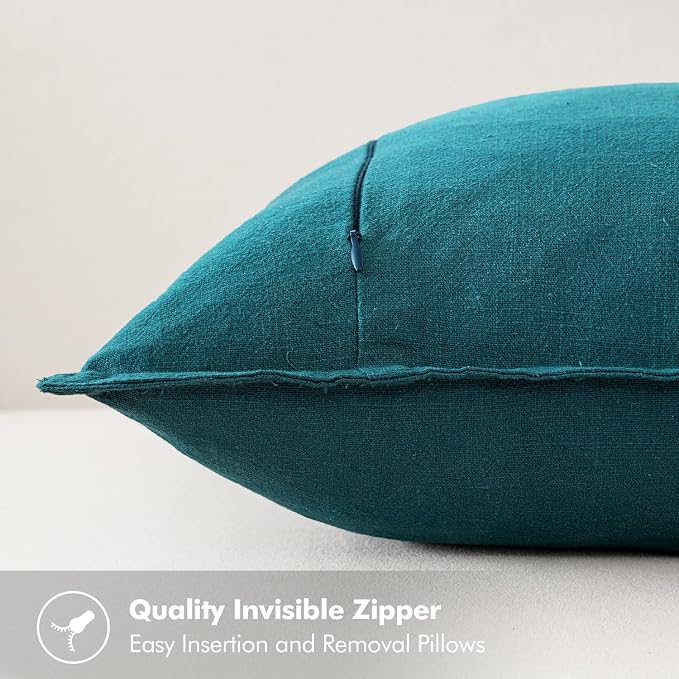 MIULEE Decorative Linen Pillow Covers 20x20 Inch Teal Blue | Boho Farmhouse​ - Image 3