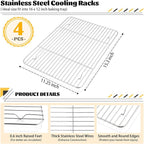 P&P CHEF Baking Cooling Rack Set for Cooking Roasting, 4-Piece Stainless Steel Wire Racks for Oven Use, Healthy & Dishwasher Safe, Rectangle, 15.3 Inch