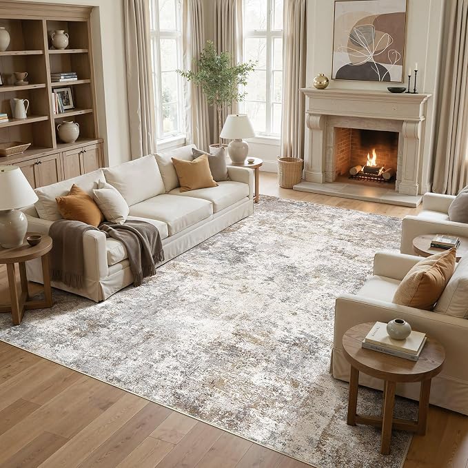 UERMEI Square Area Rugs : Washable 10x10 Neutral Modern Abstract Carpet by UERMEI