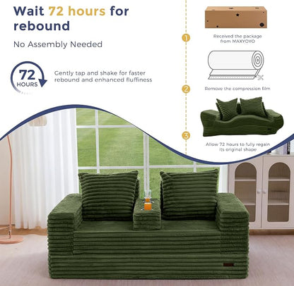 MAXYOYO Loveseat Sofa Bed, Striped Faux Fur Foldable Floor Sofa Couch in A Box - Image 9