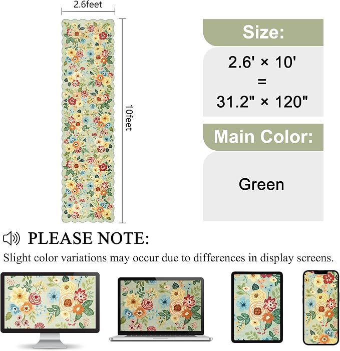 DUKINO 2.6x10 Runner Rug for Hallway, Floral Washable Rug Non Slip, Low Pile - Image 2