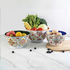 TP Large Mixing Bowl Set with Lids, Melamine Nesting Bowls Set for Pasta Baking Salad Mixing, Set of 3, Aztec Bloom