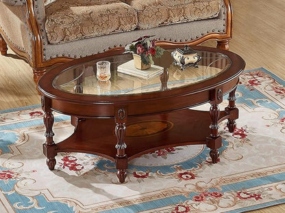 Traditional Solid Wood Oval Coffee Table, Elegant Center Table - Image 2