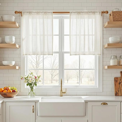 MYSKY HOME Semi Sheer Natural Linen Curtains 36 Inch Length, Light Filtering - Image 4