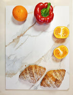 Multi-Purpose Pastry Marble Design Stone Tray Cutting Board Slab 16” x 12” With Non-Slip Feet,Stone Cheese Pastry Board,Marble Serving Tray, Heat Resistant, Easy To Clean(G12, 16 * 12)