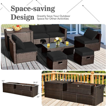 Tangkula 8 Piece Patio Furniture Set, Patiojoy Outdoor Space Saving PE Rattan - Image 6