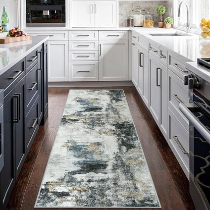 Aelenmu Runner Rugs for Hallways Kitchen 2.6x8 Non Slip Washable Black Gold | - Image 3