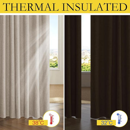 NICETOWN Oatmeal Thick Linen Blend 100% Blackout Curtains 63" Long 2 Panels Set - Image 5