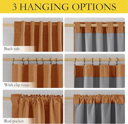 NICETOWN 100% Blackout Burnt Orange Curtains, W52 x L90 in, Thick Linen Blend - Image 2