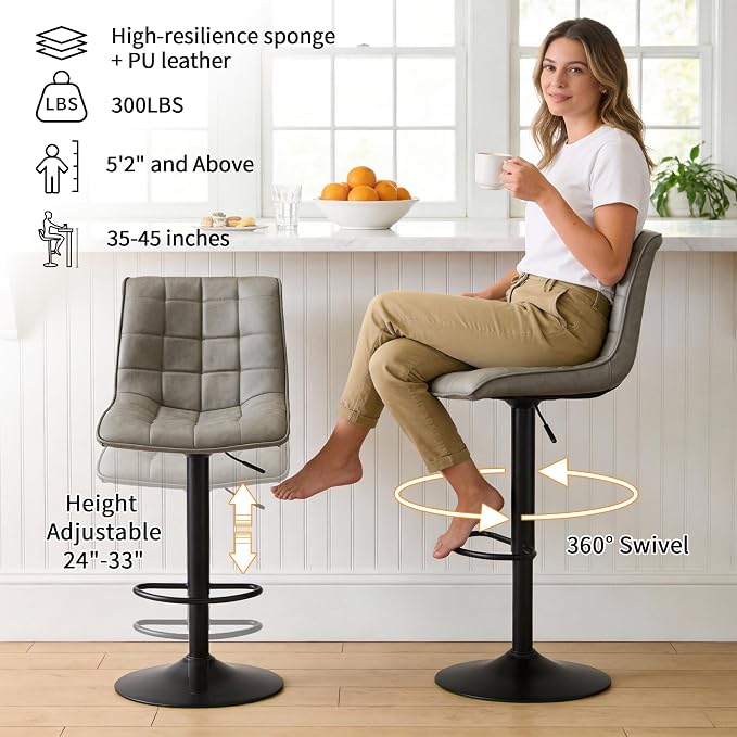 FIRAVOE Swivel Bar Stools Set of 2, Modern Adjustable Bar Stools - Image 3