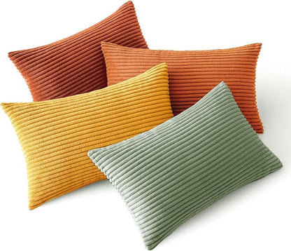 MIULEE Fall Decorative Lumbar Pillow Covers Yellow Rust Green 12x20 | Set of 4 by MIULEE