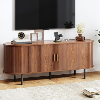 55" TV Stand with Power Outlet, Mid-Century Modern Television Stand, Fluted by ComfyCorner