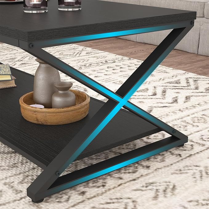 HSH Black Modern Minimalist Metal Wood Living Room Table - Image 8