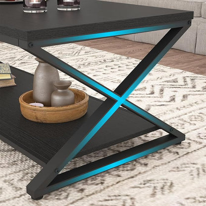 HSH Black Modern Minimalist Metal Wood Living Room Table - Image 8