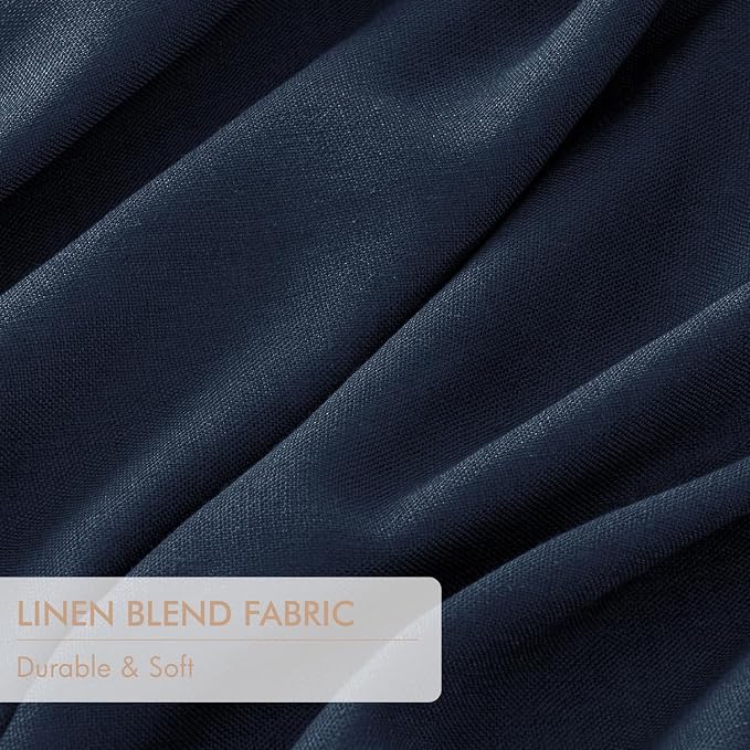 MIULEE Navy Blue Pinch Pleated 100% Blackout Linen Curtains 40x90 Inches | Room - Image 6
