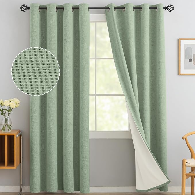 Yakamok 90 Inch Light Sage Green Linen Texture Curtains by Yakamok