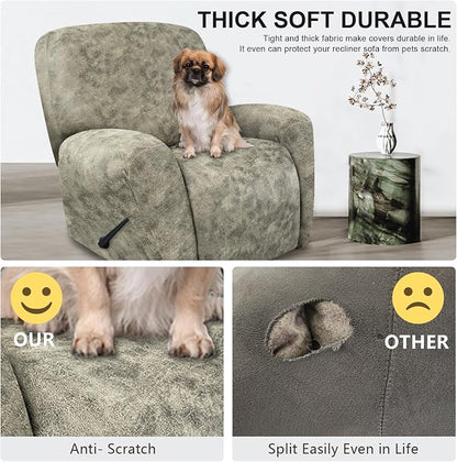 ANARACHON Recliner Chair Covers Leather Look, 4 Pieces Recliner Covers Non Slip - Image 6
