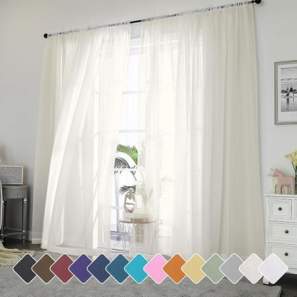 Chyhomenyc Ivory Sheer Curtains 96 Inch Length 2 Panels Set | Elegant, Light by Chyhomenyc