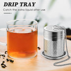 Tea Infusers for Loose Tea, Extra Fine Mesh Tea Strainers, 18/8 Stainless Steel Loose Leaf Tea Steeper Tea Diffusers with Extended Chain Hook and Drip Tray 1 Pack