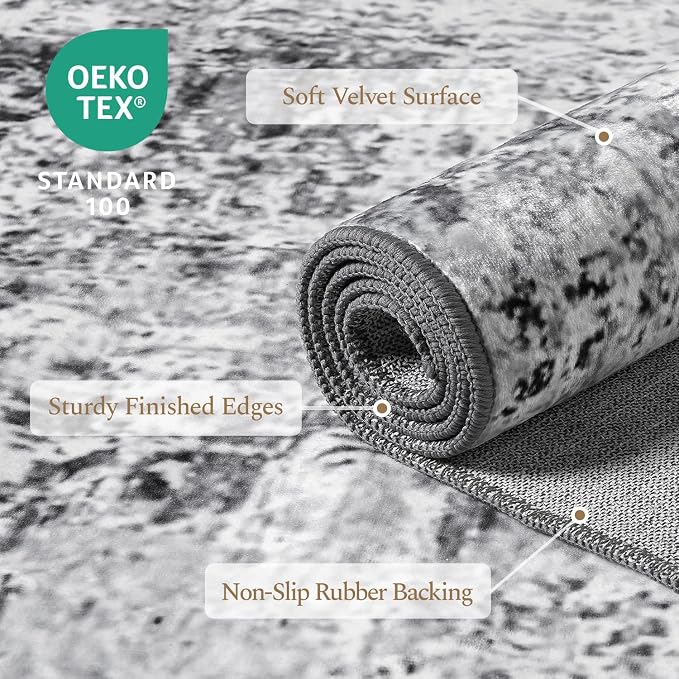 Rugflix 6x9 Area Rugs for Living Room, Washable Grey Large Rug | Machine - Image 3