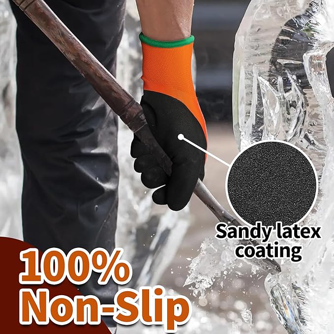 Schwer 2 Pairs FreezeGuard Winter Work Gloves, ANSI A2 Cut Resistant Freezer Gloves for Outdoor Cold Weather Keep Hands Warm, Waterproof Gloves for Shoveling Snow, Ice Fishing, L