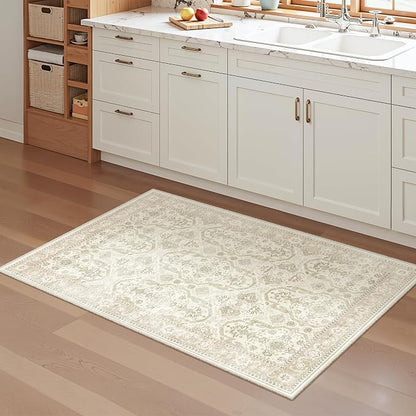 Soalmost 2x3 Washable Rugs for Kitchen Entryway, Small Area Rug Beige/Brown | - Image 4
