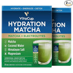 VitaCup Hydration Matcha Instant Packets, for Natural Energy and Detox, w/Electrolytes, Ceremonial Grade Organic Matcha, Coconut Water, Pink Himalayan Salt, Magnesium, in Single Serve Sticks, 40 Ct