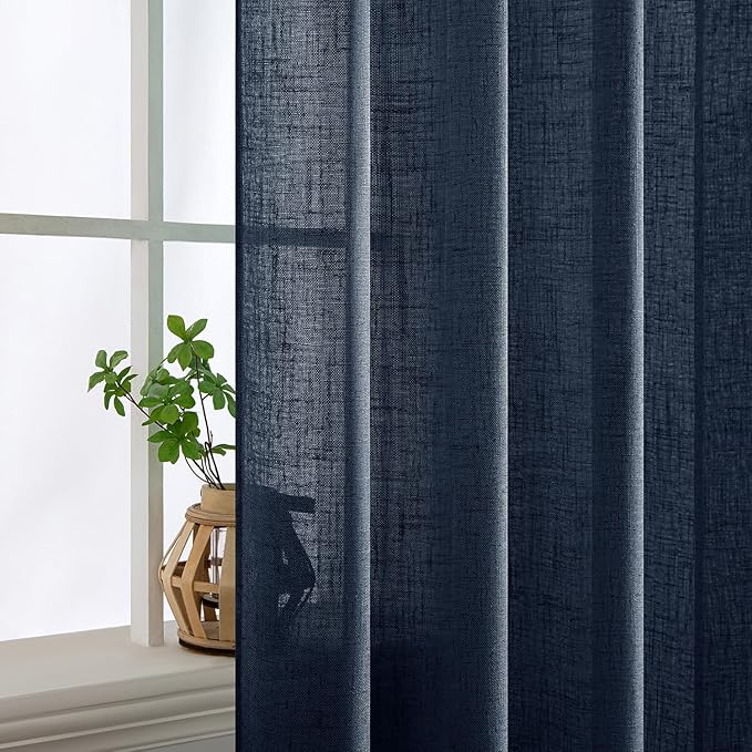 MIULEE Navy Blue Linen Curtains 52x96 Inch Length 2 Panels - Image 5