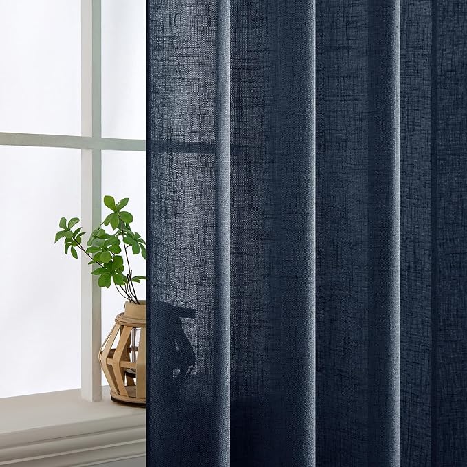 MIULEE Navy Blue Linen Curtains 52x63 Inch 2 Panels - Image 5