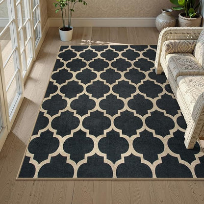 Lahome Moroccan Outdoor Rug 5x7, Easy Jute Black Washable Rugs by Lahome
