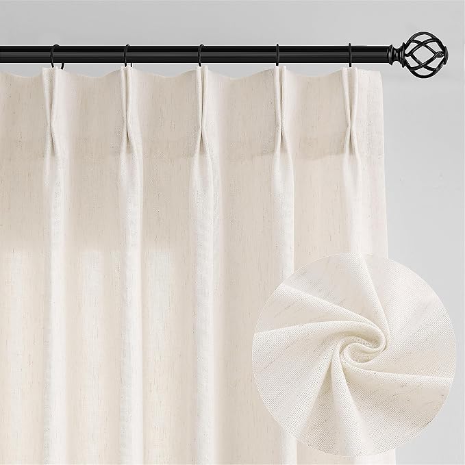 Cream Pinch Pleated 90 Inch Curtains Semi Sheer Light Filtering | Ivory - Image 7