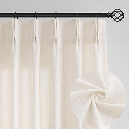 Cream Pinch Pleated 90 Inch Curtains Semi Sheer Light Filtering | Ivory - Image 7