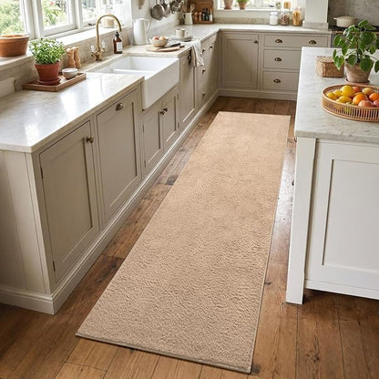 2x6 Beige Solid Runner Rug Washable Non-Slip by Unknown