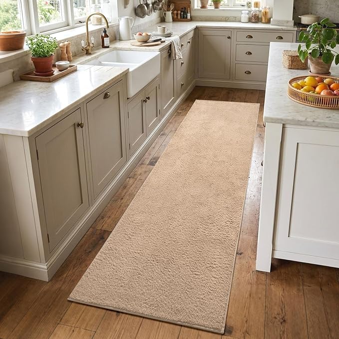 2x8 Beige Solid Runner Rug Washable Non-Slip by Unknown