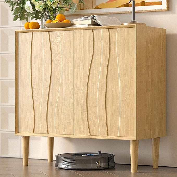 Easyego 31.5″ Mid Century Modern Sideboard Buffet Cabinet, Natural Wood Accent by Easyego