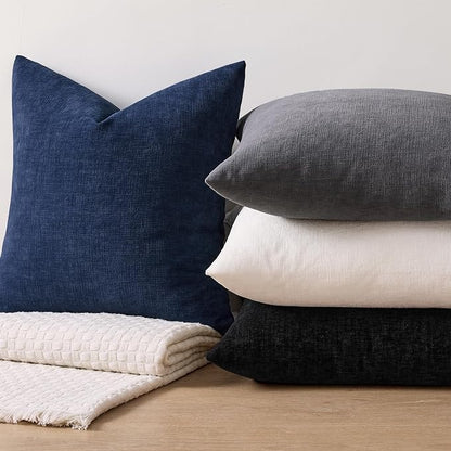MIULEE Navy Chenille Couch Throw Pillow Covers, 18x18 | Set of 2, Soft Coastal - Image 7