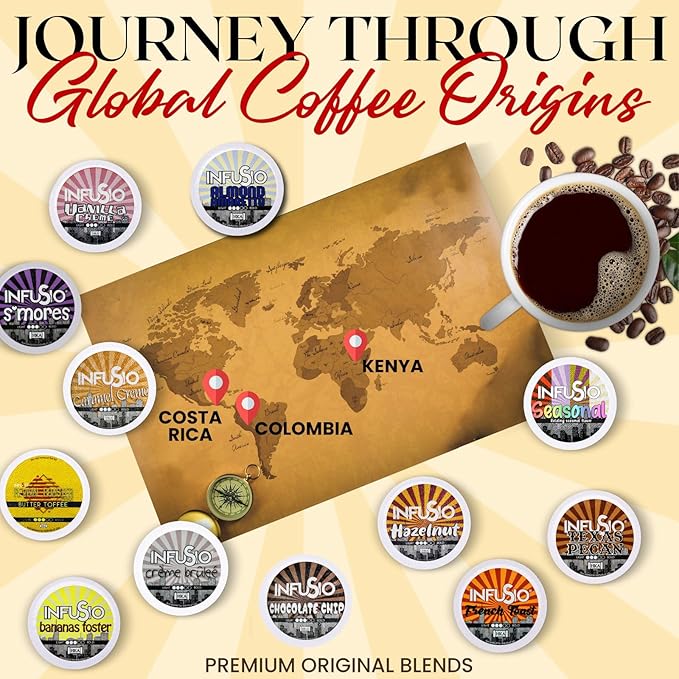InfuSio Coffee Pods 96 Count Crème Brulee Medium Roast Single Serve Coffee Pods for Keurig K Cups Brewers - InfuSio Premium Roasted Keurig 2.0 Compatible