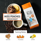 Stella Blue Ground Coffee, Miss Peaches Blend, Medium Roast, Citrus, Caramel and Fruity Notes, 100% Arabica, Ethically Sourced from Central and South America, 12 oz bag