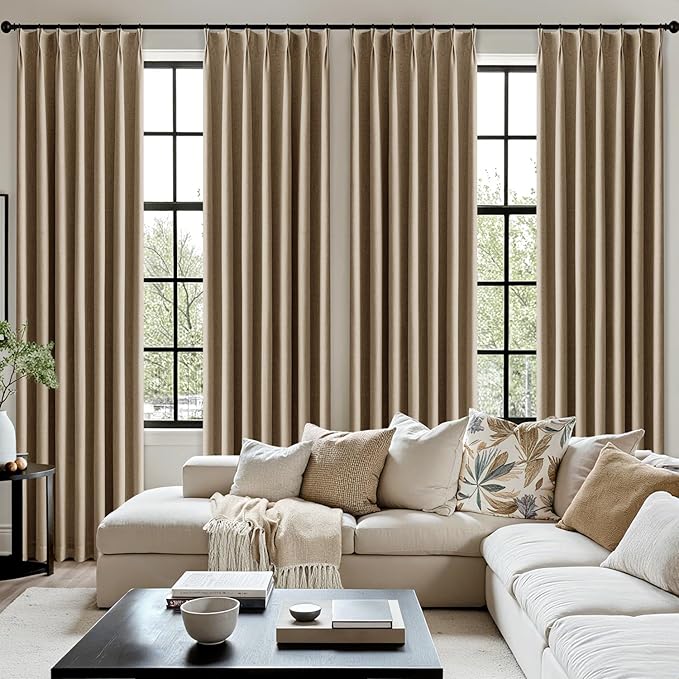 MIULEE Cafe Brown Pinch Pleated 100% Blackout Linen Curtains 40x108 Inches | - Image 7